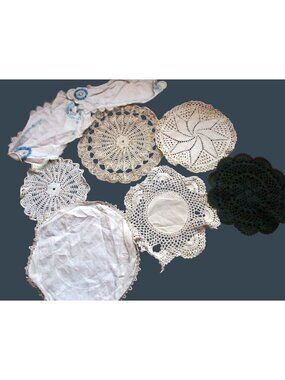 Lot 8 Vtg Handmade Crochet Round Doily Doilies White Green Variety embroidery